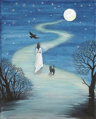 8×10 PRINT PAINTING RYTA BLACK CAT RAVEN CROW ART HALLOWEEN MOON Ghost Witch 🌘