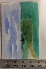 Original Painting Watercolor Island Green Blue Ocean Sky Reef 4 3/4″ x 7 1/2″