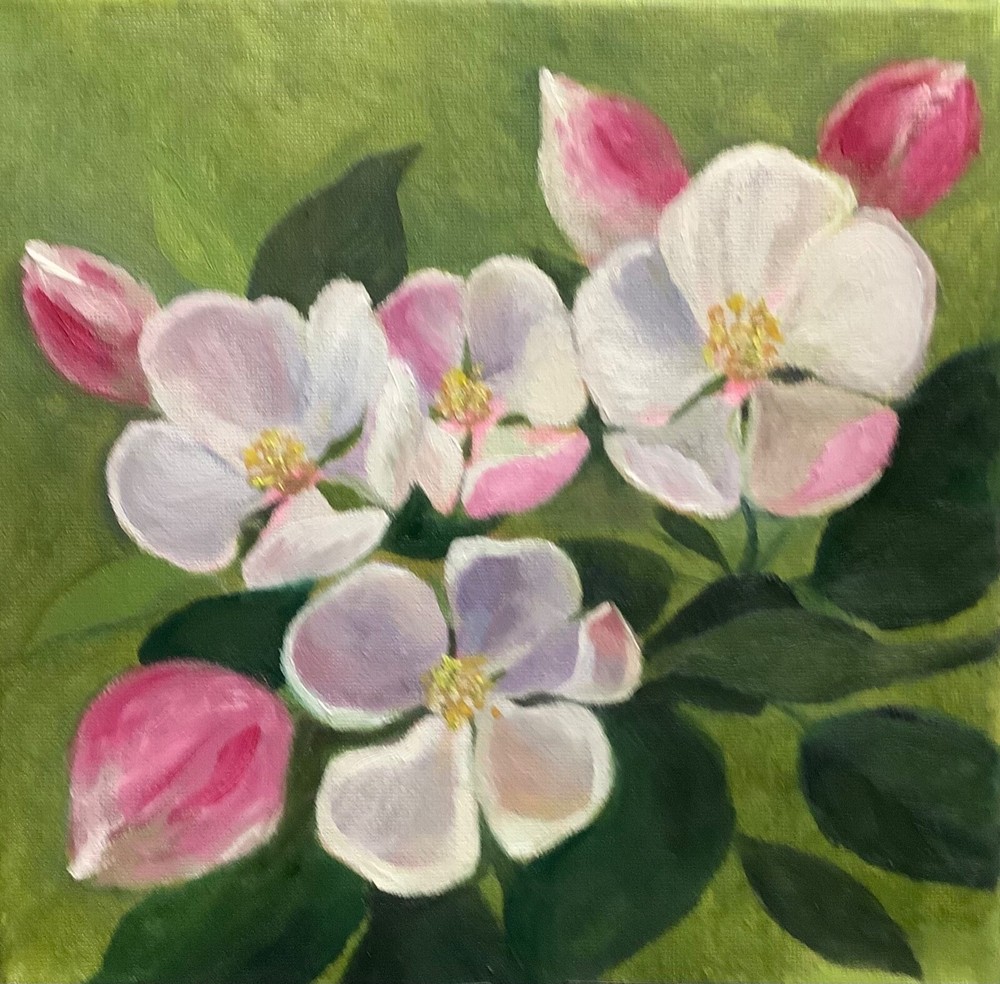 Apple Tree Blooming Spring Floral Original Painting Oil 20.5×20.5cm On eBay