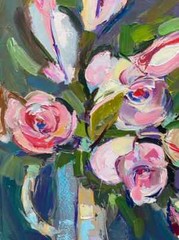 Still Life of Pink Roses in a Glass Vase Oil Painting on Canvas Size 30×24 Inch