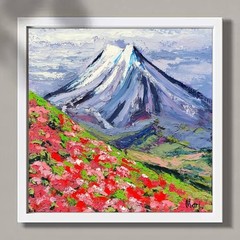 Mountains Landscape Painting Wildflowers Field Original Artwork Flowers 9.3×9.3