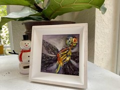 Dragonfly Close Up Original Oil Painting On Gessoed Panelboard 3×3, Frame 5×5