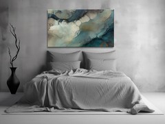 Large Abstract Canvas Painting, TEAL Canvas wall art, Framed, Signed