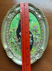 Original Ornate Framed Whimsical Painting Mini Black Cat Art 6×8” Signed Oval