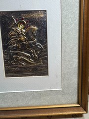 Peter Zoudis St George Fine Silver 999+ 24k Gold Relief Icon Framed Ruby COA