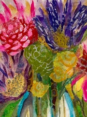 Turquoise Vase – Watercolor and Collage, Original Painting Still Life