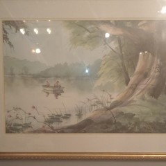 Richard E Williams Signed Watercolor Landscape Painting Framed Lake Boat Tree
