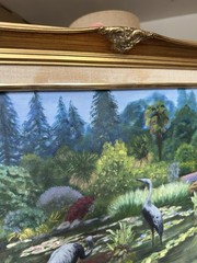Original Art Painting Canvas Framed Bird Water Naturescape Heron Crane Signed