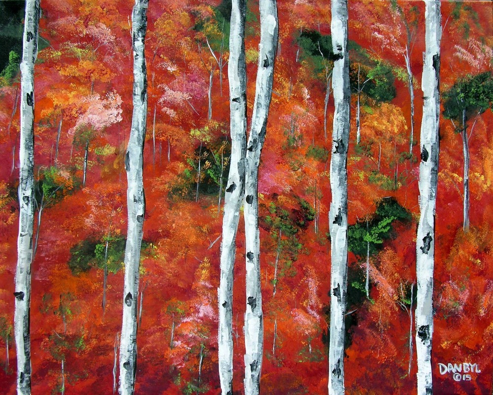 FALL BIRCH LANDSCAPE Original Art PAINTING DAN BYL Contemporary Huge 4×5 Feet