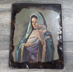 Madonna & Child Painting Virgin Mary Baby Jesus Religious Wall Art 11×9 On Wood
