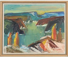 Vintage Swedish Oil Painting Abstract Landscape