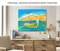 Original Mykonos Greece Boat Painting Acrylic on Canvas Signed Vytas 16×20 Art