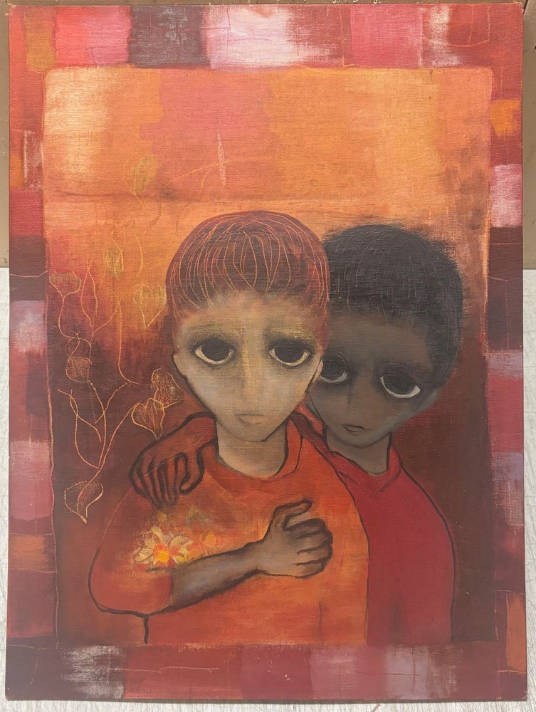 Vintage MARGARET KEANE ROBERT DICKERSON school BIG EYED Boys Modern OIL PAINTING