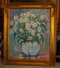 FRAMED SIGNED ORIGINAL OIL DAISIES DAISY FLOWERS A STILL LIFE ARTIST HECTO VIDAL