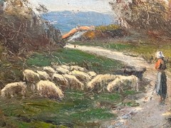 Landscape and Shepherdess Oil on Panel, Signed, 32.5×40.5cm, France
