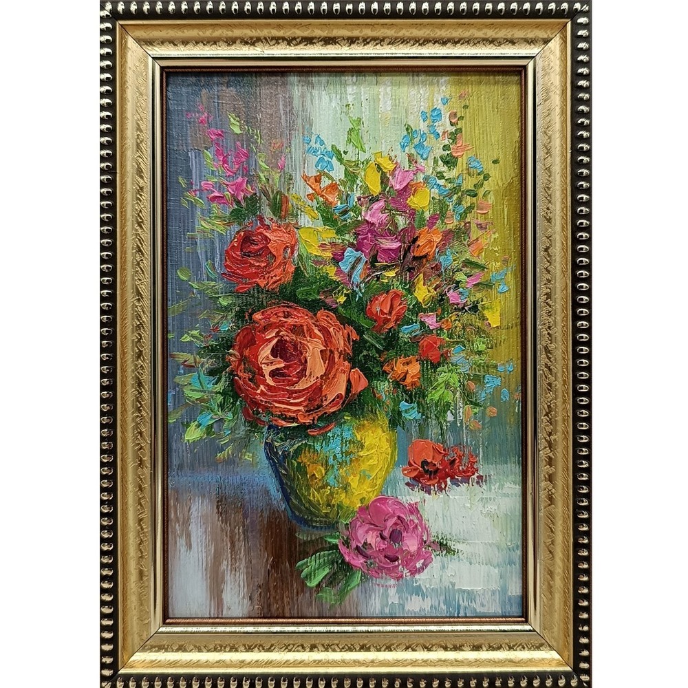 Framed Art Original Oil Painting Floral Oil Painting Bouquet Framed Artwork 6×4