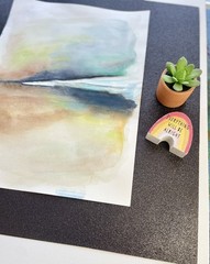 Original Watercolor Abstract Ocean/Beach-11×15 Unframed & Unique blue,tan,green
