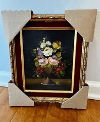 Mid Century Oil On Canvas By Impressionist Painter L. Ruggeri Bouquet Of Flowers