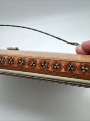 Persian MCM Painted Art – Polo Match In Micro Wood Inlaid Frame 11.5” X 14”