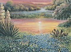 Bluebonnet Artist Bonnie Dickson Canvas Printl „Texas sunset- 18″ x 24″ 24″ x32“