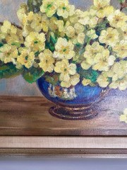 Vintage Yellow Floral In Vase Oil Painting Holland 18” X 14” Framed (Bin20)