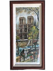 PARIS Notre Dame 65 et Bonsoir Street Fabulous Scene Framed Print Signed MCM