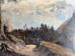 Oil Painting Landscape Alps P. Redan Koppel Alm Evening Mood Hohlweg Glacier
