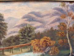 Antique 19C Grist Mill River Landscape O/C Painting