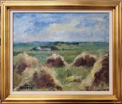 Mogens Vantore (1895-1977): LANDSCAPE WITH HAYCOCKS, original oil painting