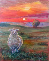 art 802 original painting Pink Lamb Decorative Acrylic on Primed MDF 25 × 20 cm