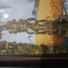 Missouri Artist Edward Fisher Multi Color Abstract Painting Windmill Off River