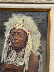 ROY GRINNELL PAINTING INDIAN NATIVE AMERICAN PORTRAIT LISTED FAMOUS VINTAGE OIL