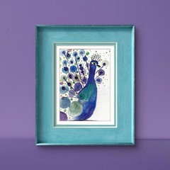 Peacock Vibrant Abstract Original Expressionist Watercolor 5×7 Painting Signed