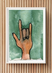 ACEO Art Trading Card American Sign Language ASL Mixed Media Original Painting