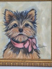 Hand Painted Framed Yorkshire Terrier Canvas Print Pet Portrait Wall Art 14″x14″