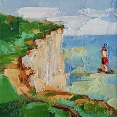 Beachy Head Lighthouse Original Painting England Seascape Modern Wall Artwork