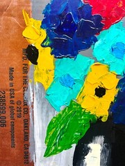 CLOROX „FLOWERS“ Upcycled CARDBOARD PAINTING Unique Affordable ART SWARTZMILLER 