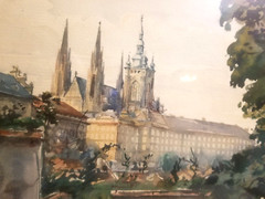 BEAUTIFUL 1937 WATERCOLOR PAINTING St VITUS CATHEDRAL CZECH REPUBLIC SIGNED KOCI