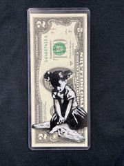 Little Girl Embrace Life 2 Dollar Bill painting Graffiti Art Street Art