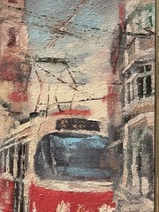 Original Oil Painting Framed Cityscape Tram Street Art 4х6 in Signed