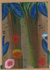 Original ACEO Acrylic Painting – Woodland forest art Nature mini art flower card