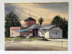 AMERICAN REGIONALISM PAINTING TRAIN STATION HISTORIC LANDSCAPE LANDMARK WEBER