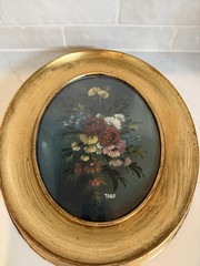 Vintage Tara of Italy Floral Oil Painting Ornate Gold Oval Frame Still Life