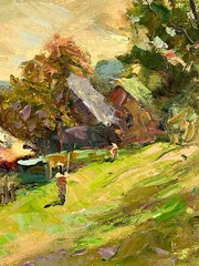 Oil painting Hill Ukrainian painter canvas Unframed original Decor landscape