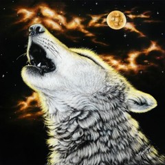 Original Scratchboard Art Wildlife WOLF Painting Howl Moon Dog Animal