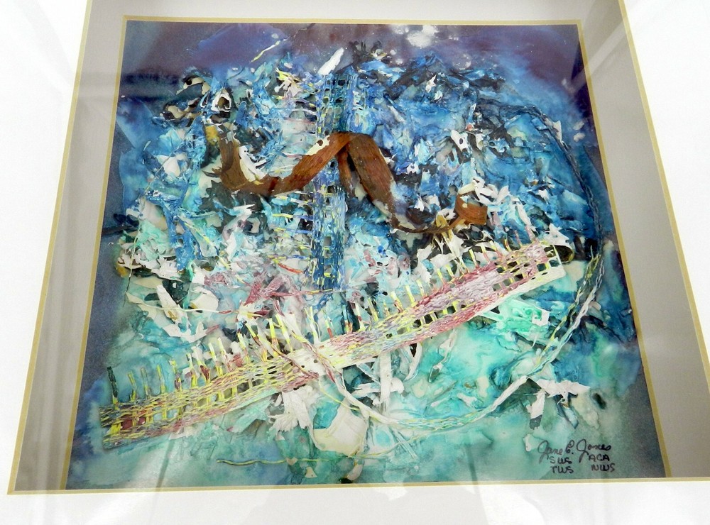 JANE E JONES ARTIST ABSTRACT WATERCOLOR 3-D ART TITLED „SPRING“ FRAMED BEAUTIFUL