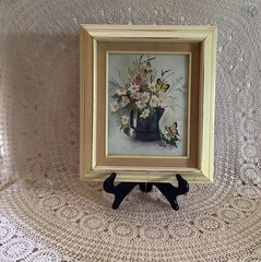 Original Oil painting canvas signed Holly daisy butterflies burlap framed 13″x15
