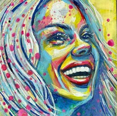 ORIGINAL Portrait Woman Colorful Acrylic Oil Chalk Art Painting