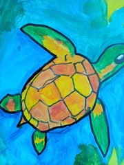 Abstract/Impressionism Sea Turtle 11×14 colorful Handmade Street Art Painting