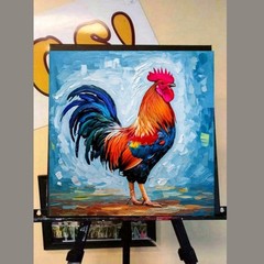 ORIGINAL Oil PAINTING on Canvas Rooster Textured Art 12×12 in Custom Order